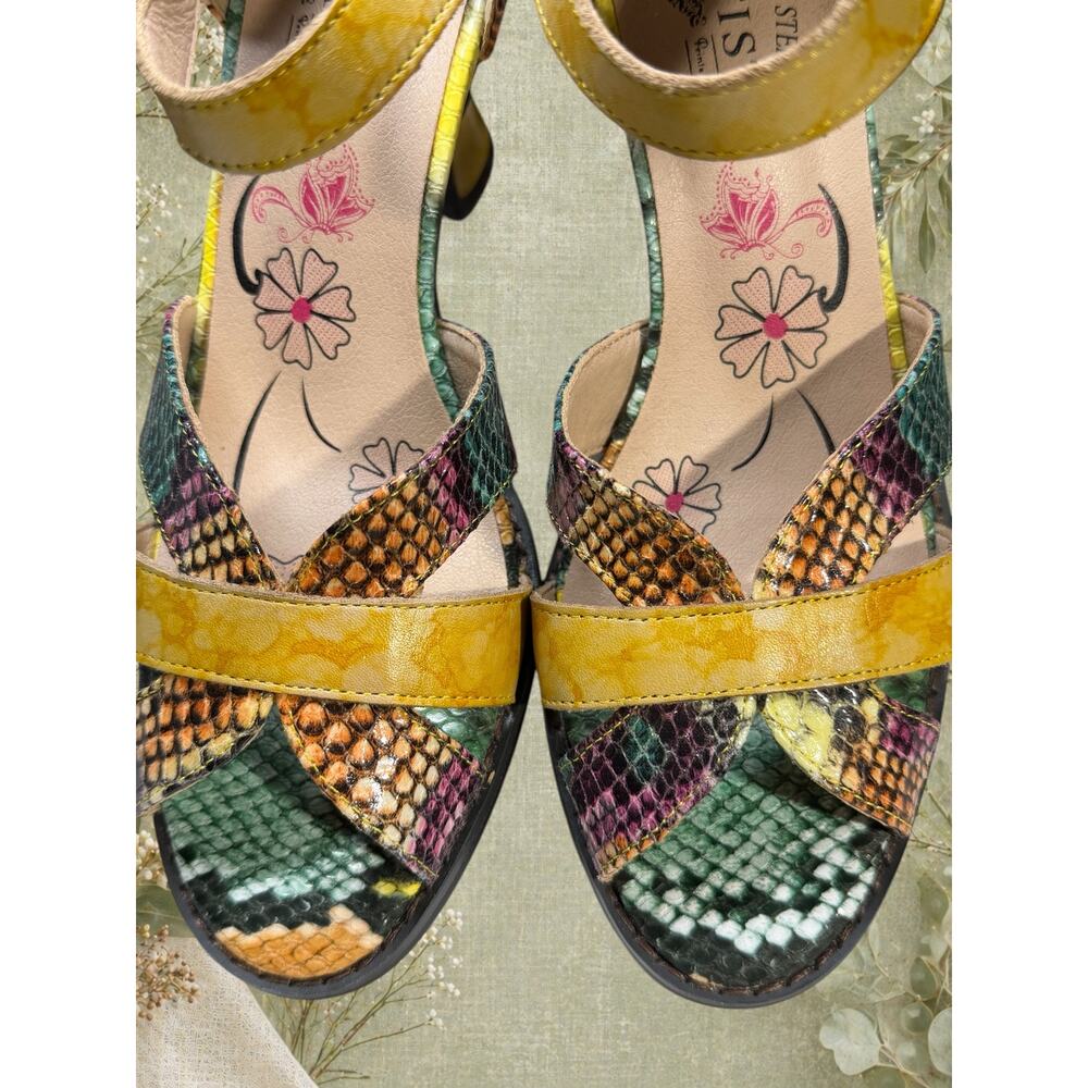 Y2K Spring Step L’Artiste Multicolor Snakeskin Leather Sandals Kitten Heel EU 37 - Picture 3 of 13